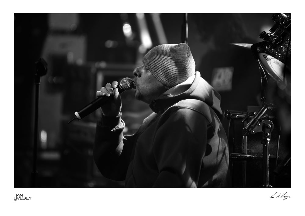 Shaun Ryder on Stage in front of the drums - Limited Edition prints